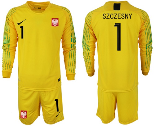 Poland #1 Szczesny Yellow Goalkeeper Long Sleeves Soccer Country Jersey